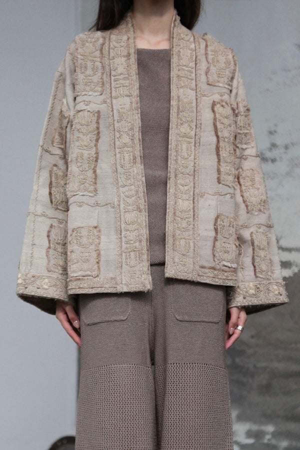 INTO THE EAST 25 Autumn/Winter Tussah Silk Patchwork Cardigan Jacket ITE-E1DGSS012SD22JK-SHA Sand